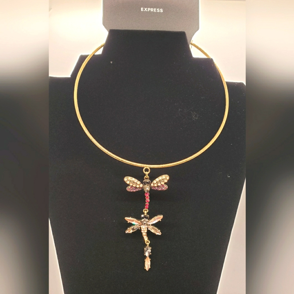 Express choker necklace with dragonfly drop